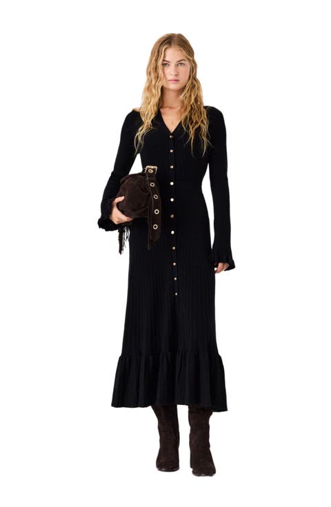 Ruffled knit maxi dress