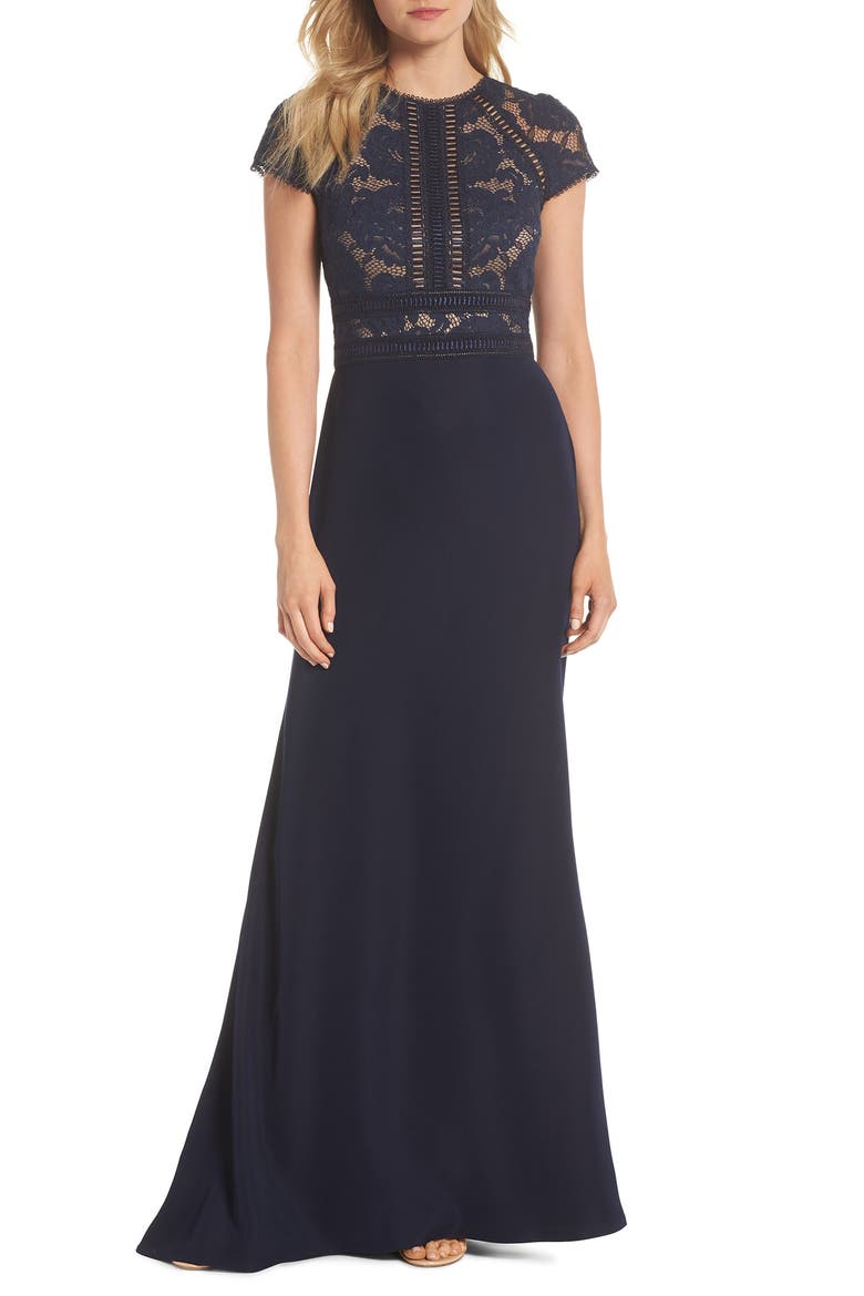 nordstrom tadashi lace dress Lace & Crepe A-Line Gown (Women)