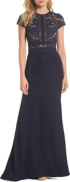 Tadashi Shoji Lace & Crepe A-Line Gown
