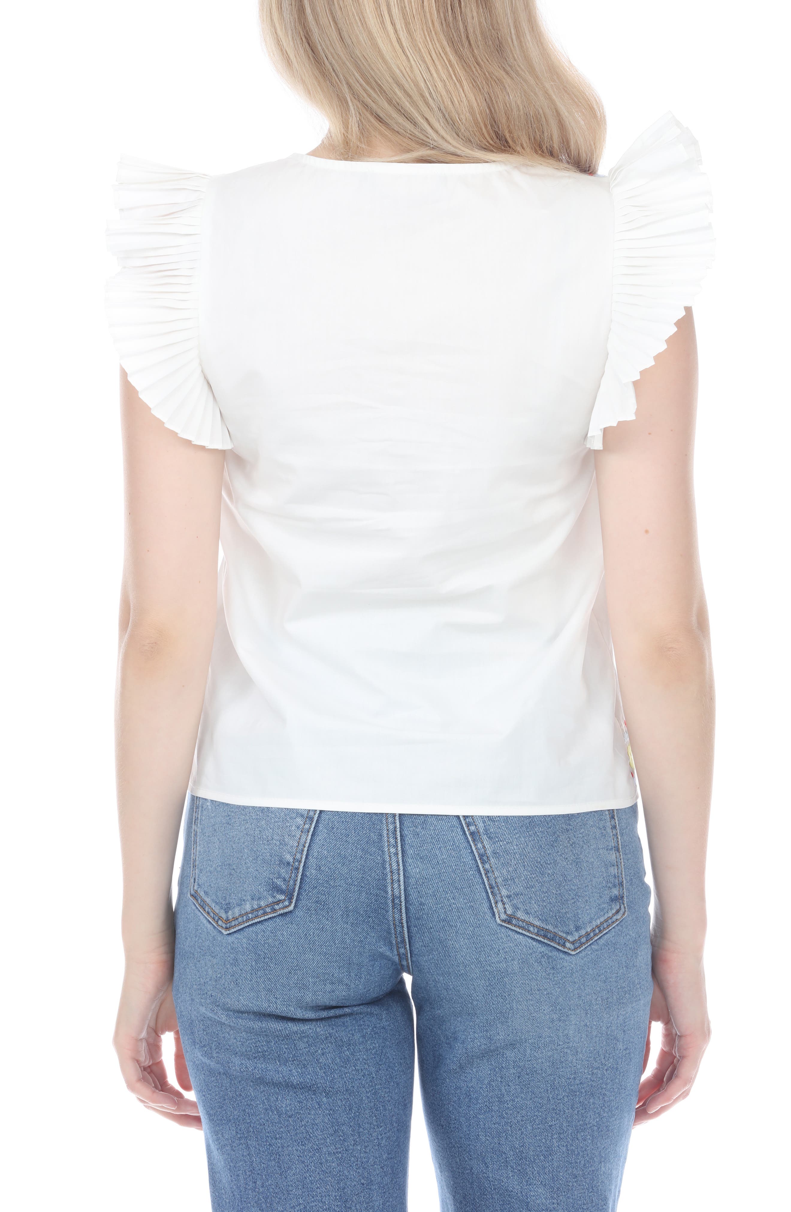 Embroidered Ruffle Sleeve Top - image 2