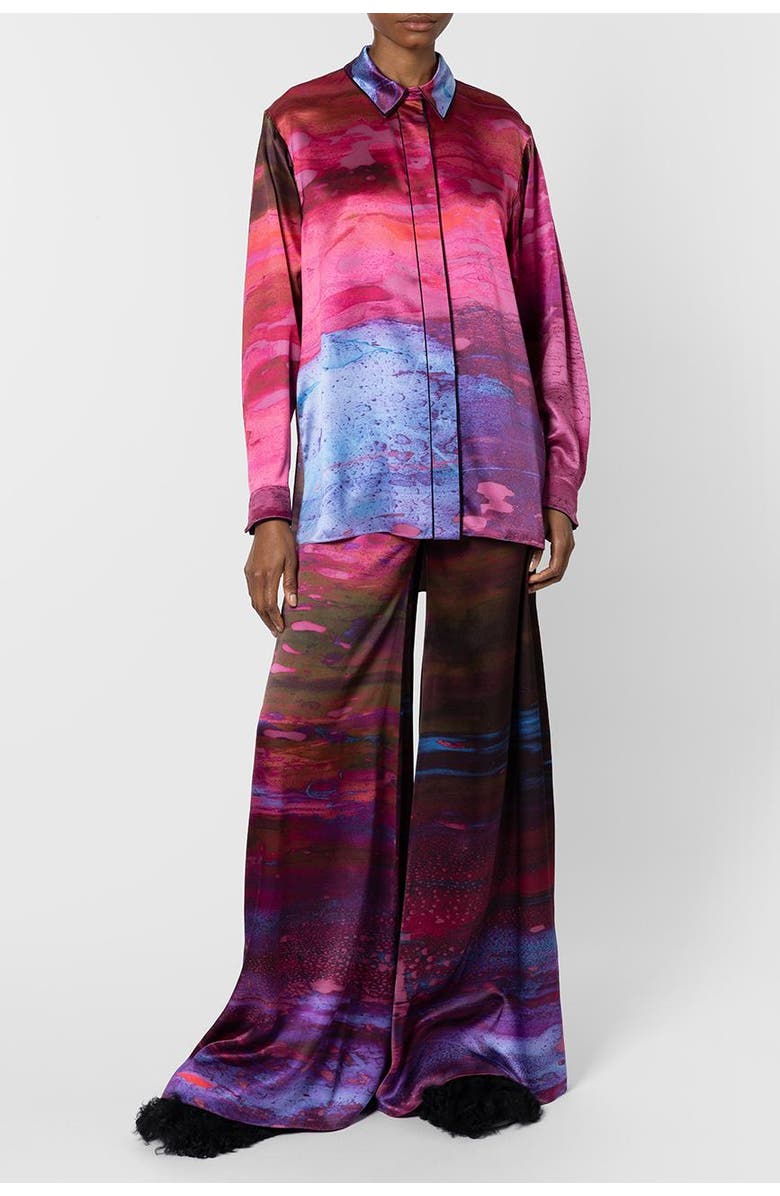 Roksanda Leonara Printed Silk Top, Alternate, color, Brush Cassis / Fushcia