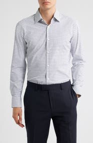 BOSS Hank Kent Slim Fit Plaid Performance Twill Dress Shirt