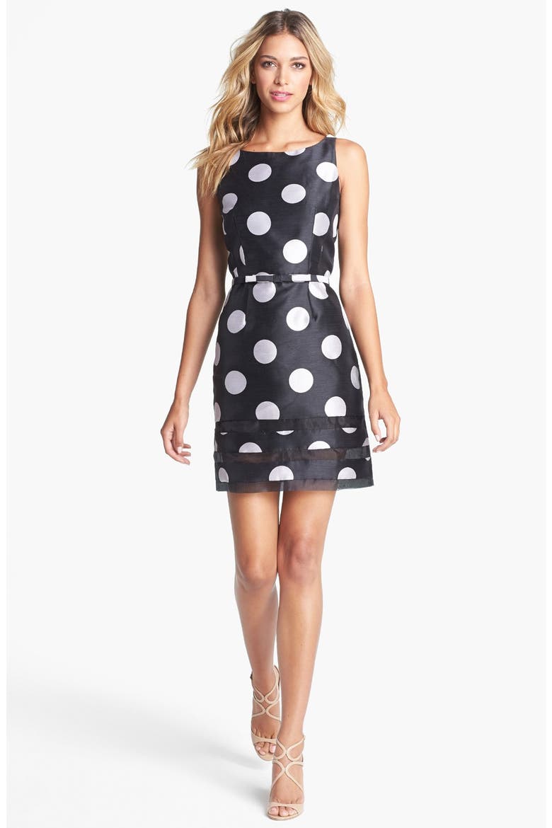 Polka Dot Sheath Dress, Main, color, BLACK/ SILVER