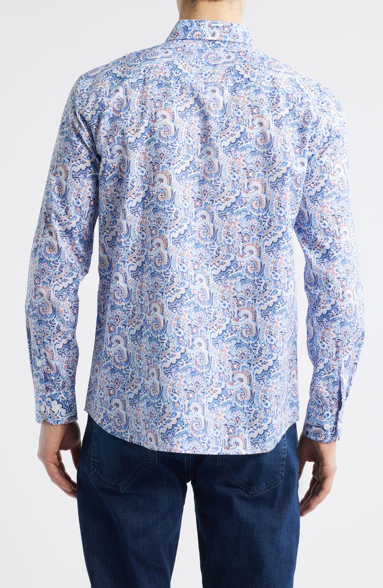 Johnston & Murphy Large Mosaic Print Button-Up Shirt, Alternate, color, Blue Multi