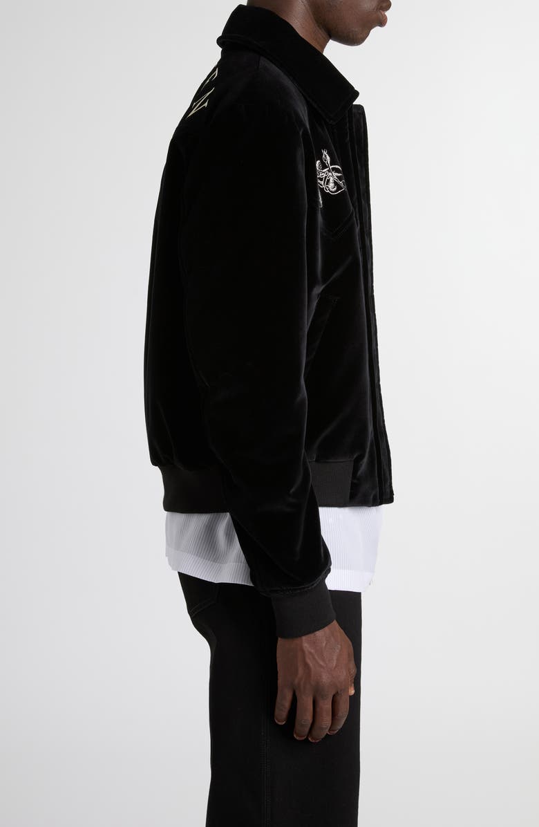 McQueen Soho Embroidered Velveteen Bomber Jacket, Alternate, color, Black