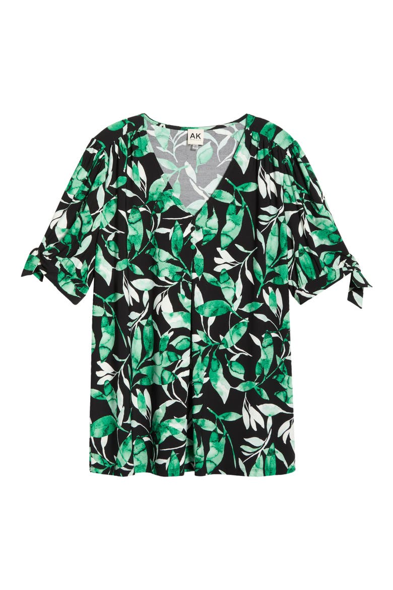 Tropical Print V-Neck Tie Cuff Knit Top, Alternate, color, ANNE BLACK MULTI