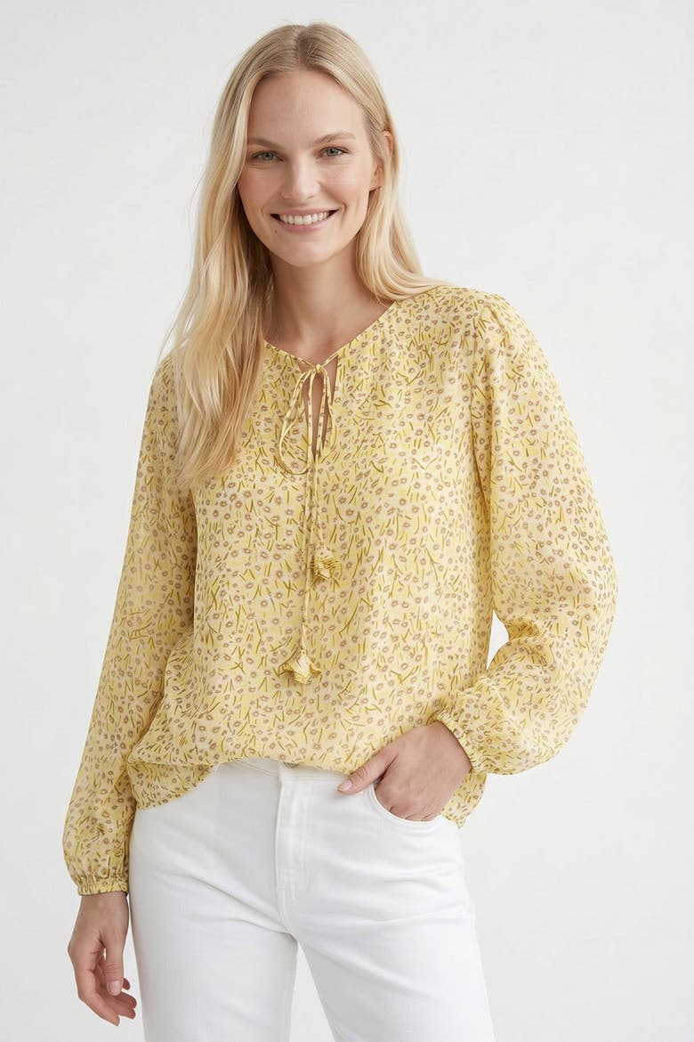 Florenz Crew Neck Tie Front Patterned Blouse, Alternate, color, Multi Color