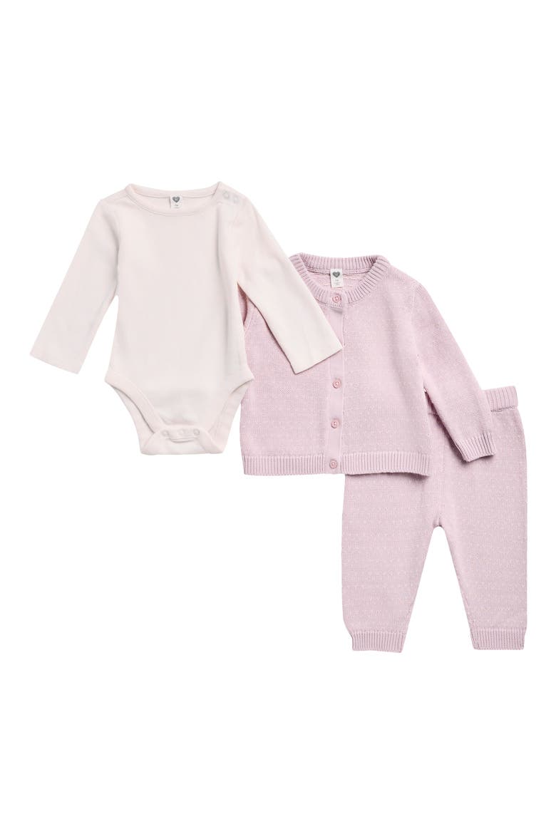 Kids' 3-Piece Cardigan, Bodysuit & Pants Set, Main, color, PINK WINDSOME MULTI- IVORY