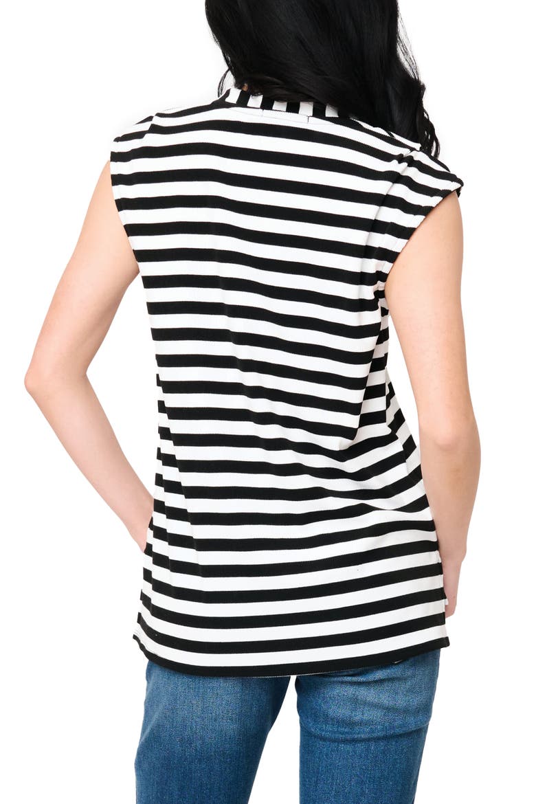 The Favorite Luxe Stripe V-Neck Jersey Top, Alternate, color, BLACK/ WHITE STRIPE