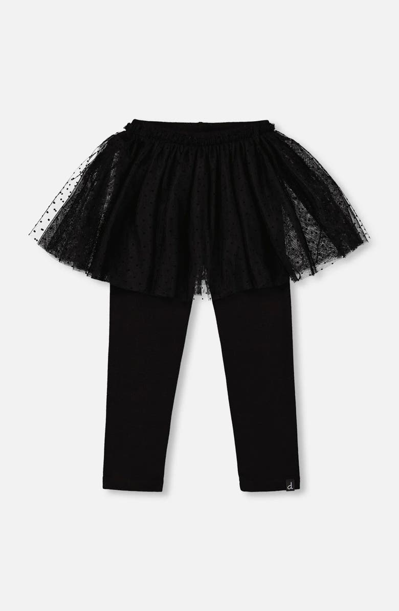 Deux par Deux Leggings with Tulle Skirt, Main, color, Black