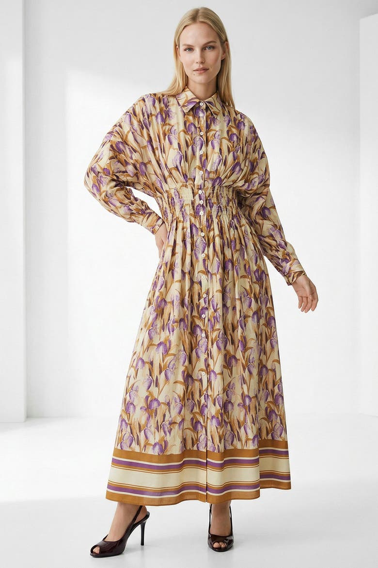 Delmare Fitted Midi Shirt Dress, Alternate, color, Multi Color
