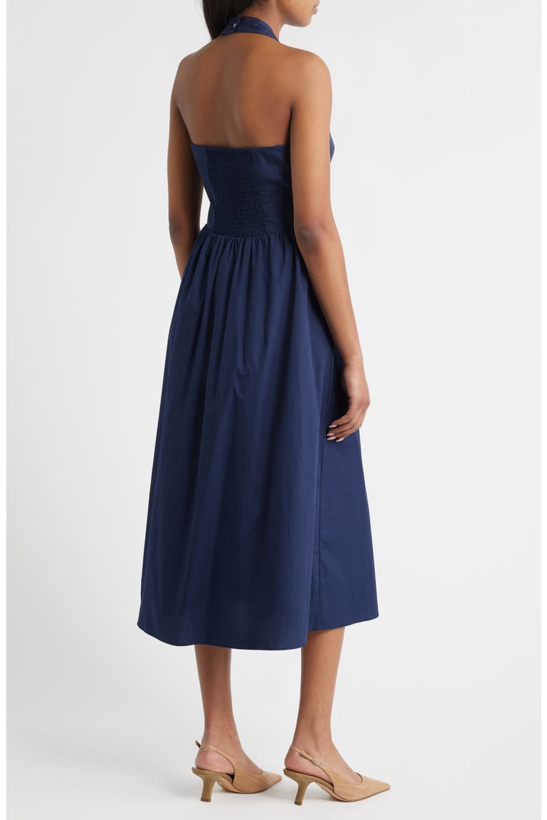 Halter Neck Cotton Midi Dress, Alternate, color, NAVY