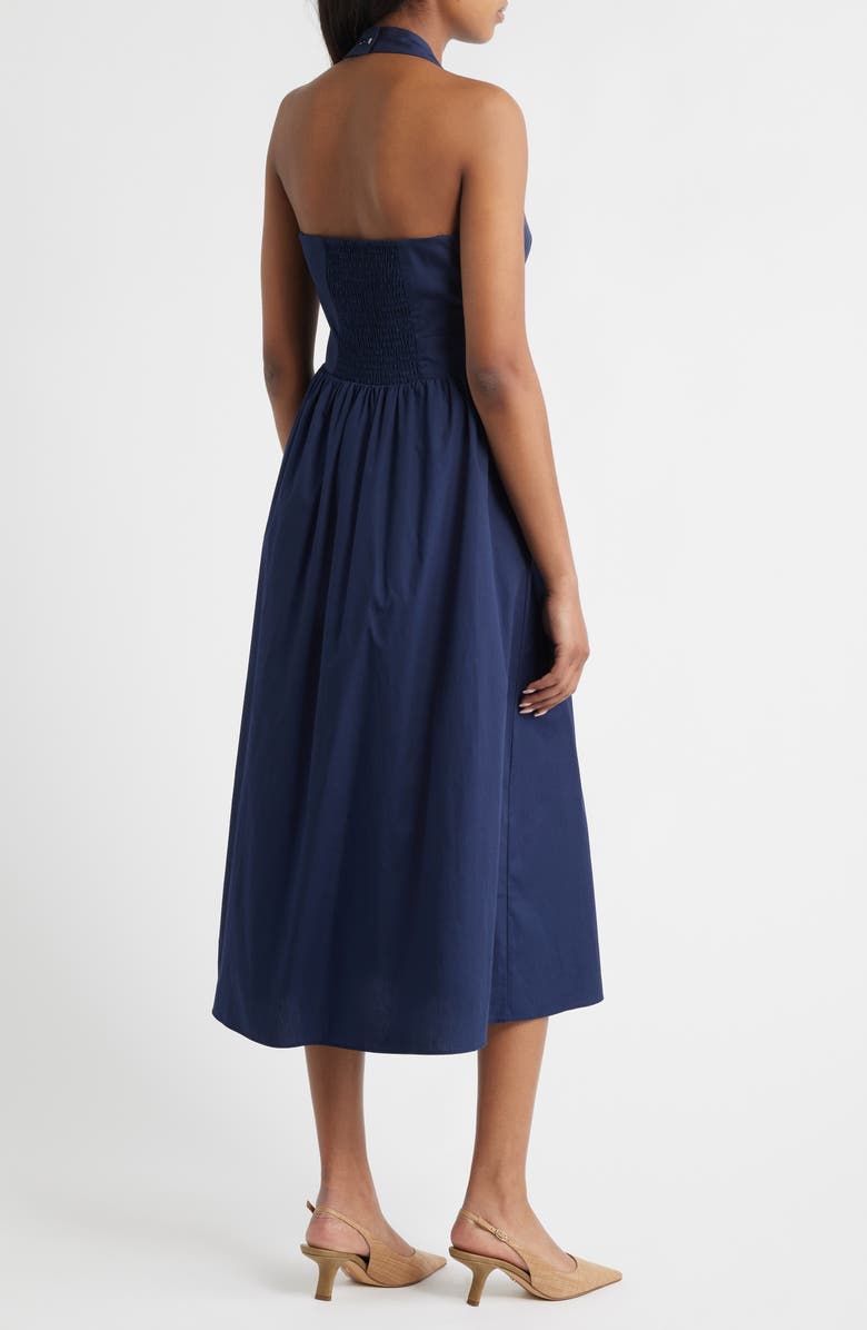 Vince Camuto Halter Neck Cotton Midi Dress, Alternate, color, Navy