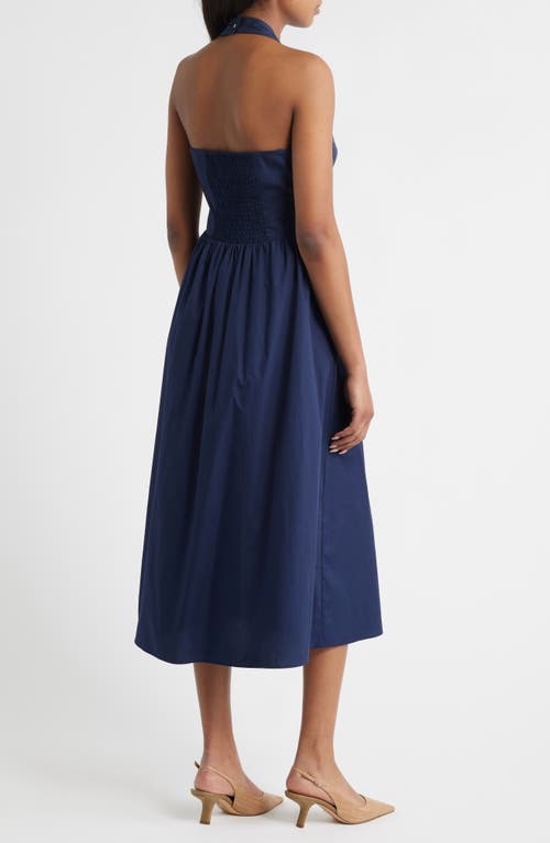 Vince Camuto Halter Neck Cotton Midi Dress In Blue