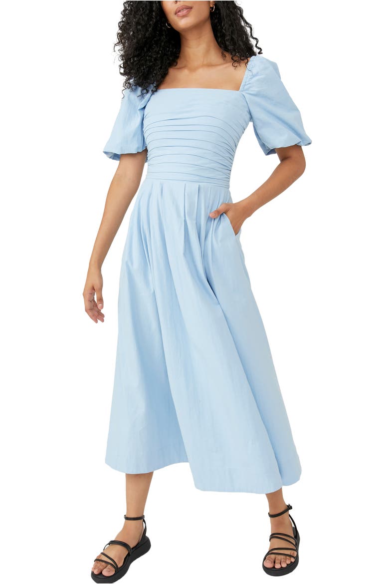 free-est Ain't She a Beaut Puff Sleeve Ruched Dress, Main, color, HOT SPRING