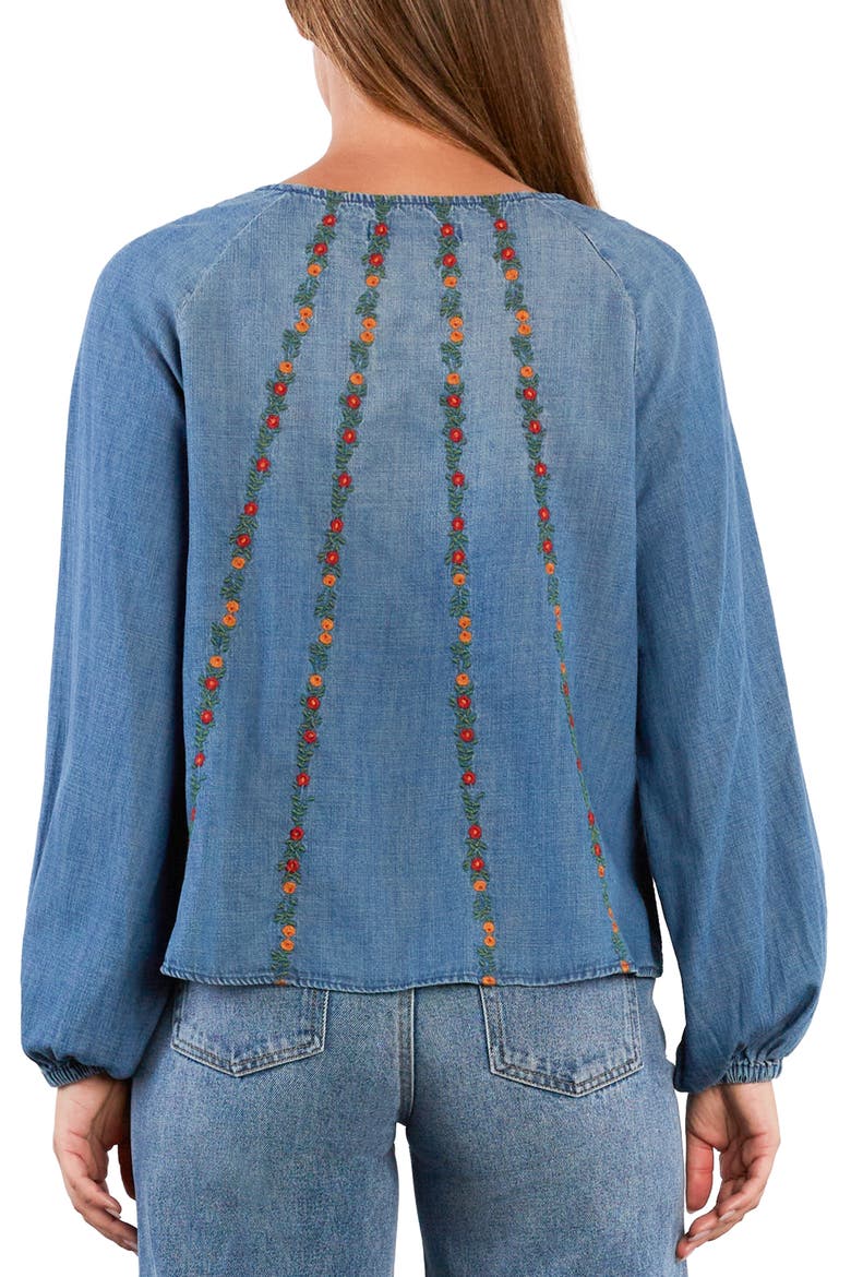 Floral Wallpaper Embroidered Top, Alternate, color, DENIM