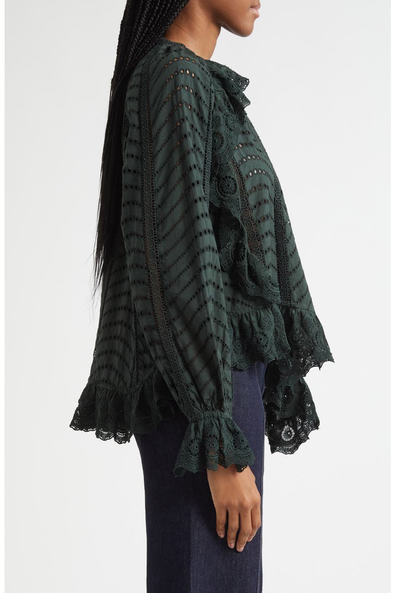 Marcella Eyelet Ruffle Top, Alternate, color, CYPRESS