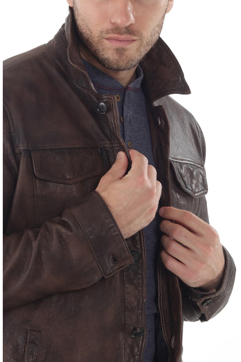 Tumbled Up Leather Shirt Jacket, Alternate, color, BROWN