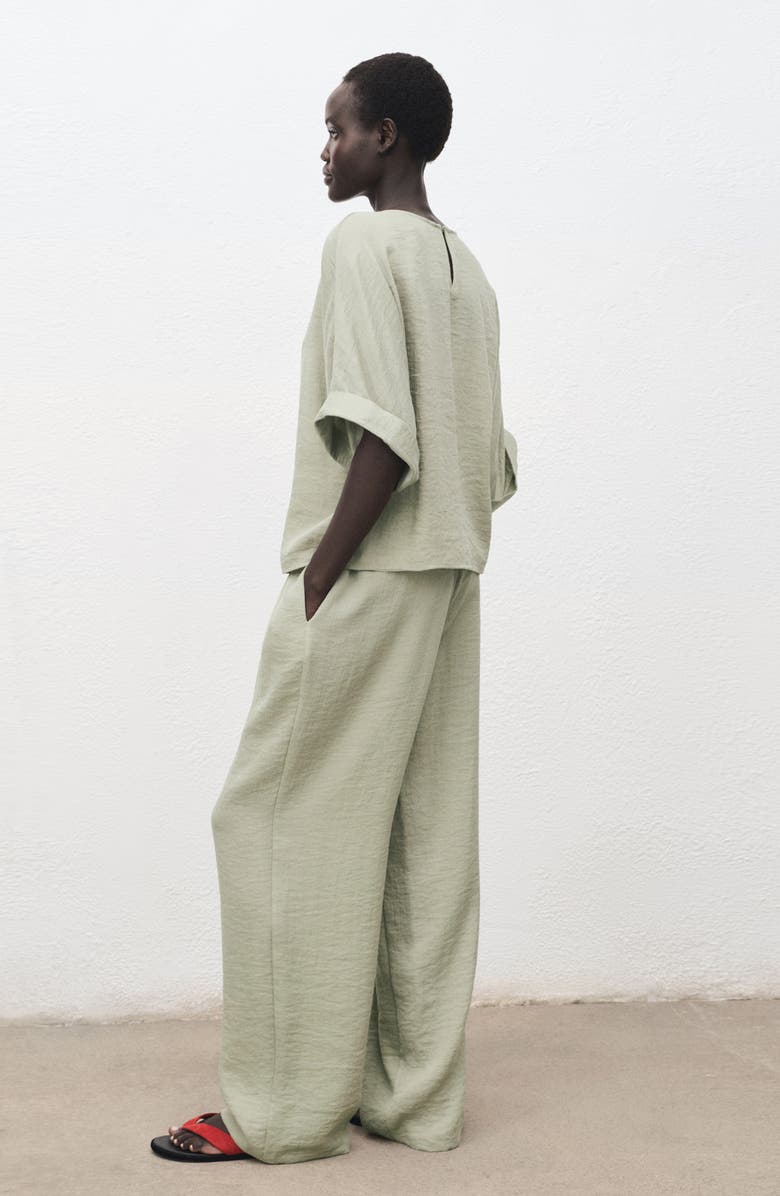 MANGO Textured Straight Leg Pants, Alternate, color, Aqua Green