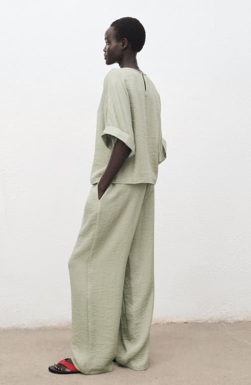 Mango Textured Straight Leg Pants In Green