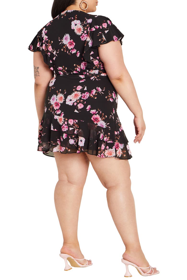 Serene Floral Tie Waist Minidress, Alternate, color, BLACK BLOOM