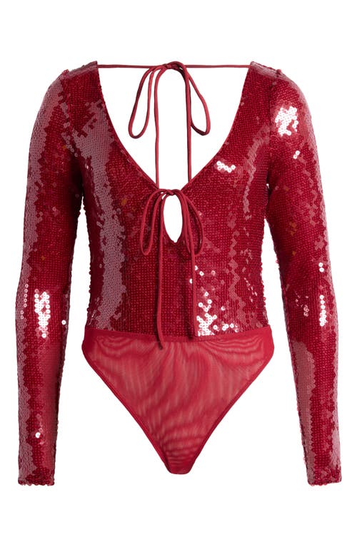 Bardot Verona Sequin Long Sleeve Bodysuit In Burgundy