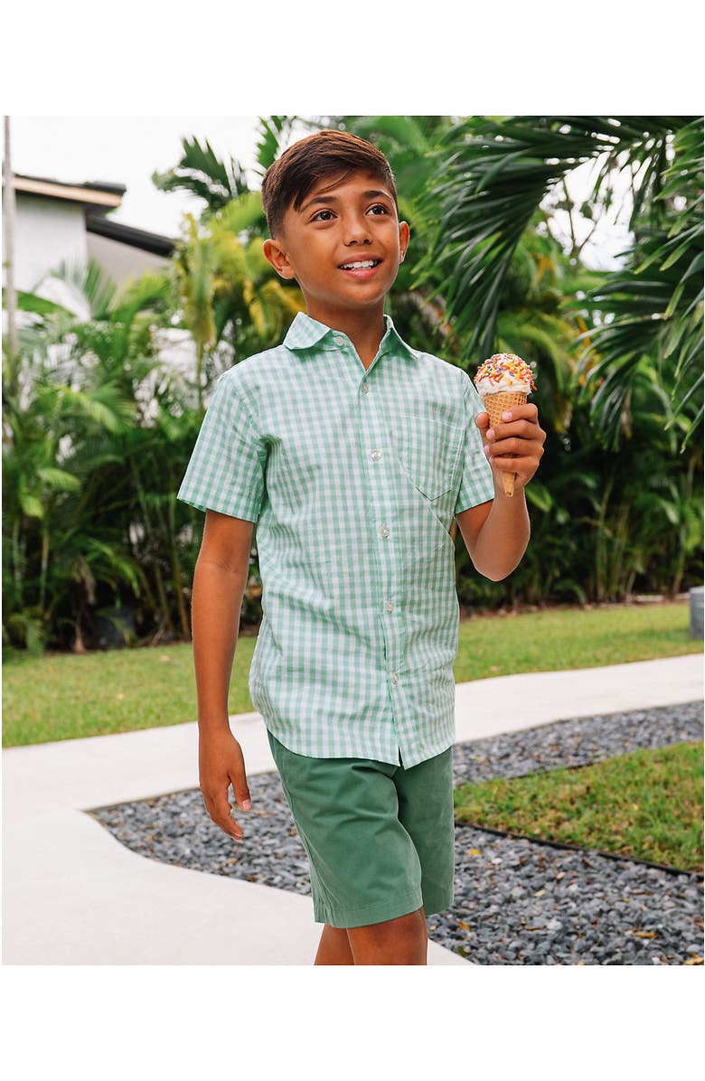 Lands' End Kids Short Sleeve Poplin Camp Shirt, Main, color, Mint Gingham