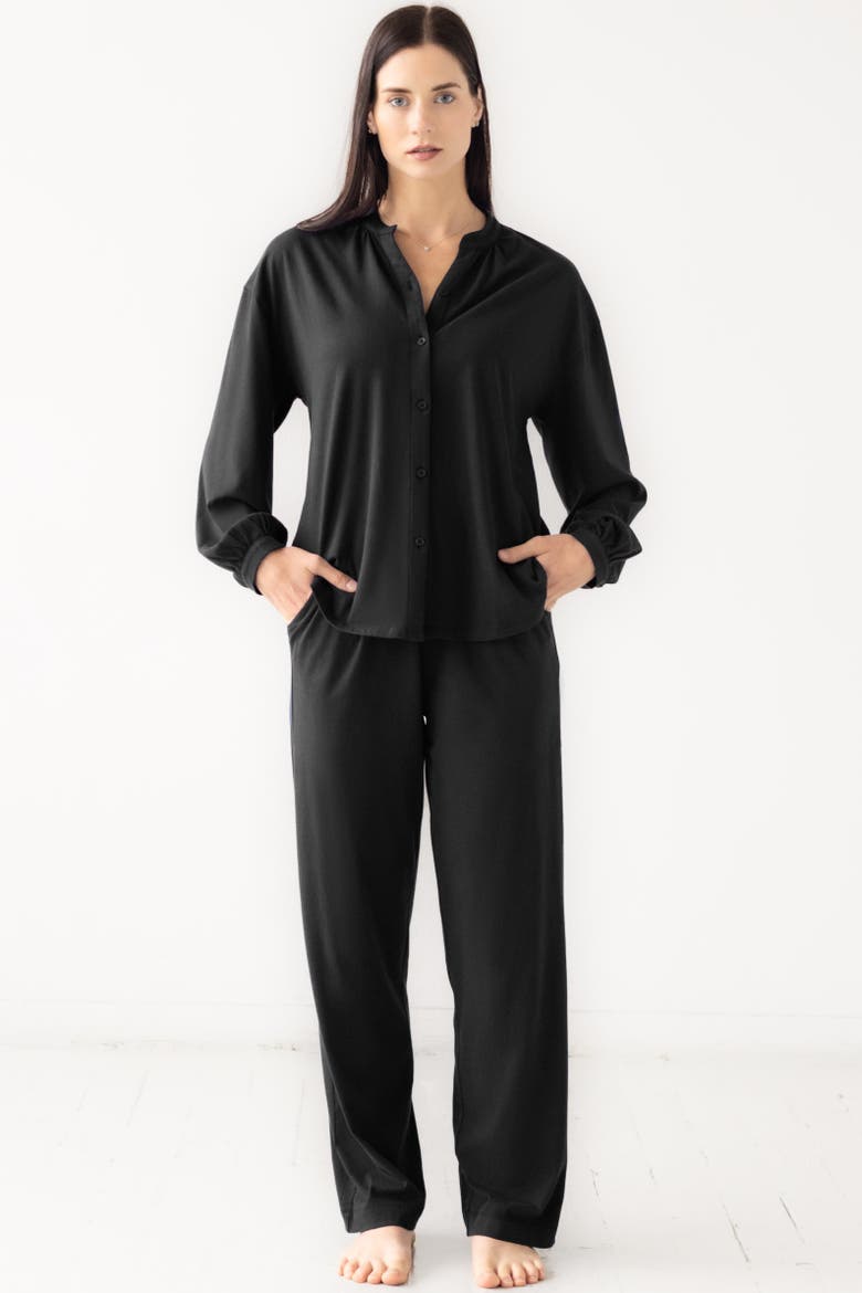 Mandarin Collar Soft Pima Cotton Pajamas, Alternate, color, Black