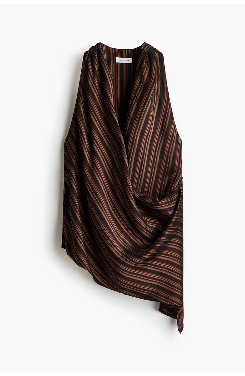 H&M Jacquard-weave Wrap Top, Main, color, Dark Brown/Bright Orange