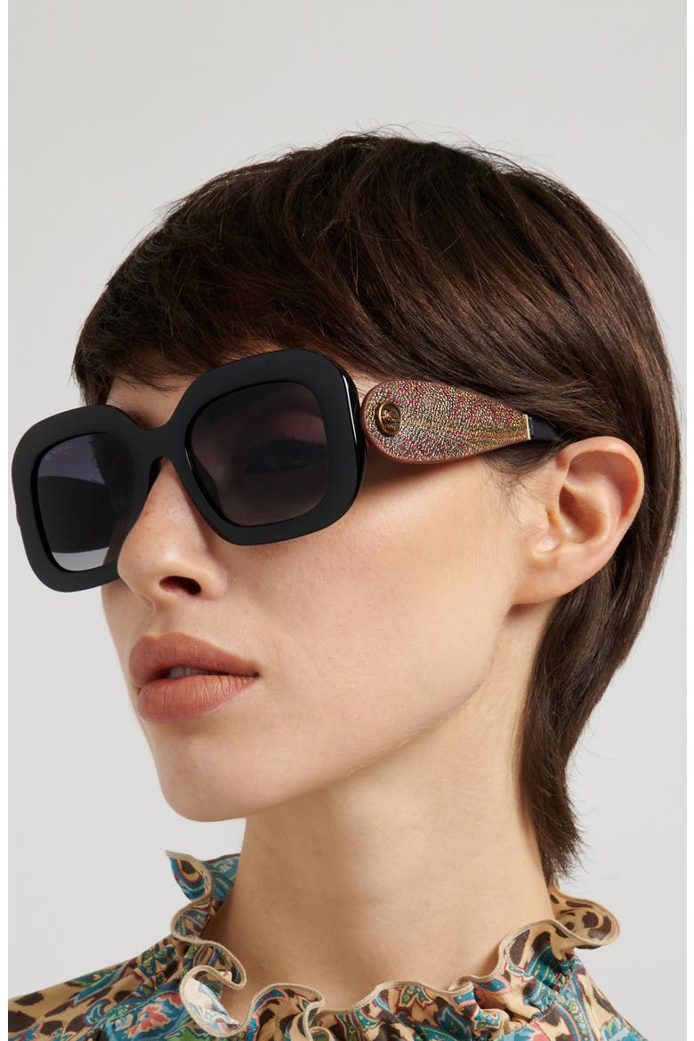 52mm Gradient Rectangular Sunglasses, Alternate, color, BLACK/ DARK GREY