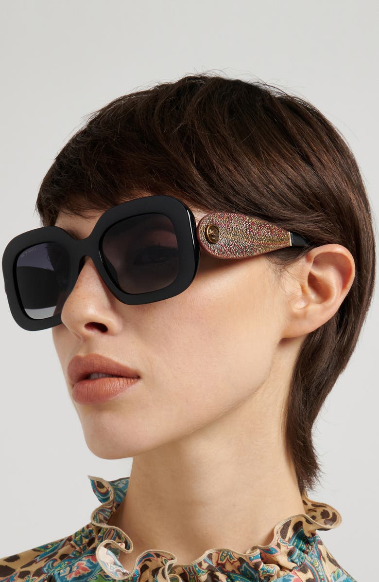 Etro 52mm Gradient Rectangular Sunglasses, Alternate, color, Black/ Dark Grey