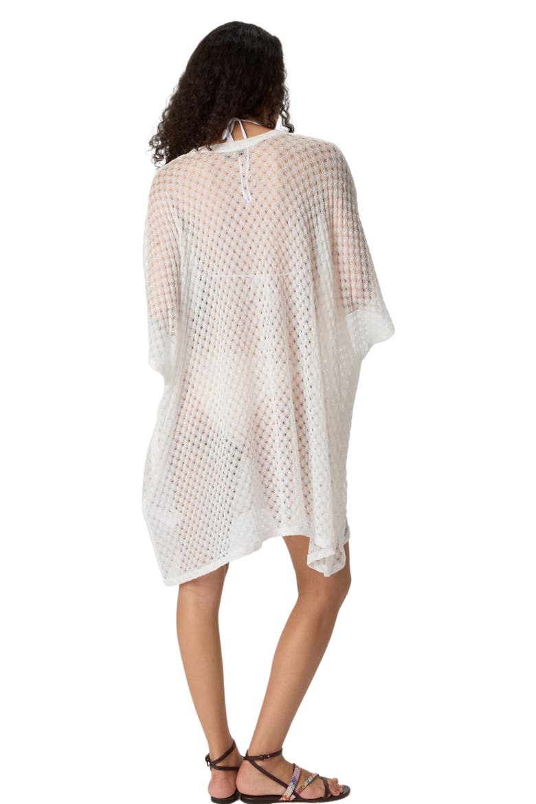 Short Caftan Cover-up In Lamé Viscose With Raschel Workmanship, Alternate, color, White