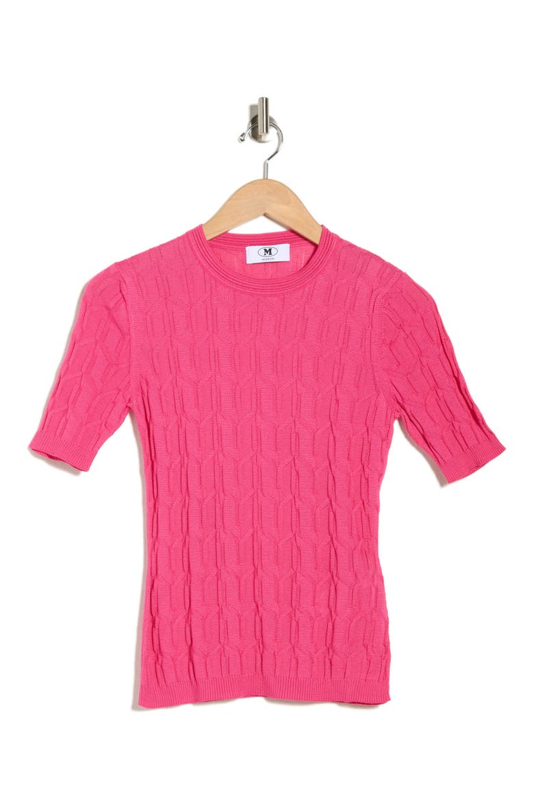 Girocollo Short Sleeve Sweater, Alternate, color, FUXIA TONES