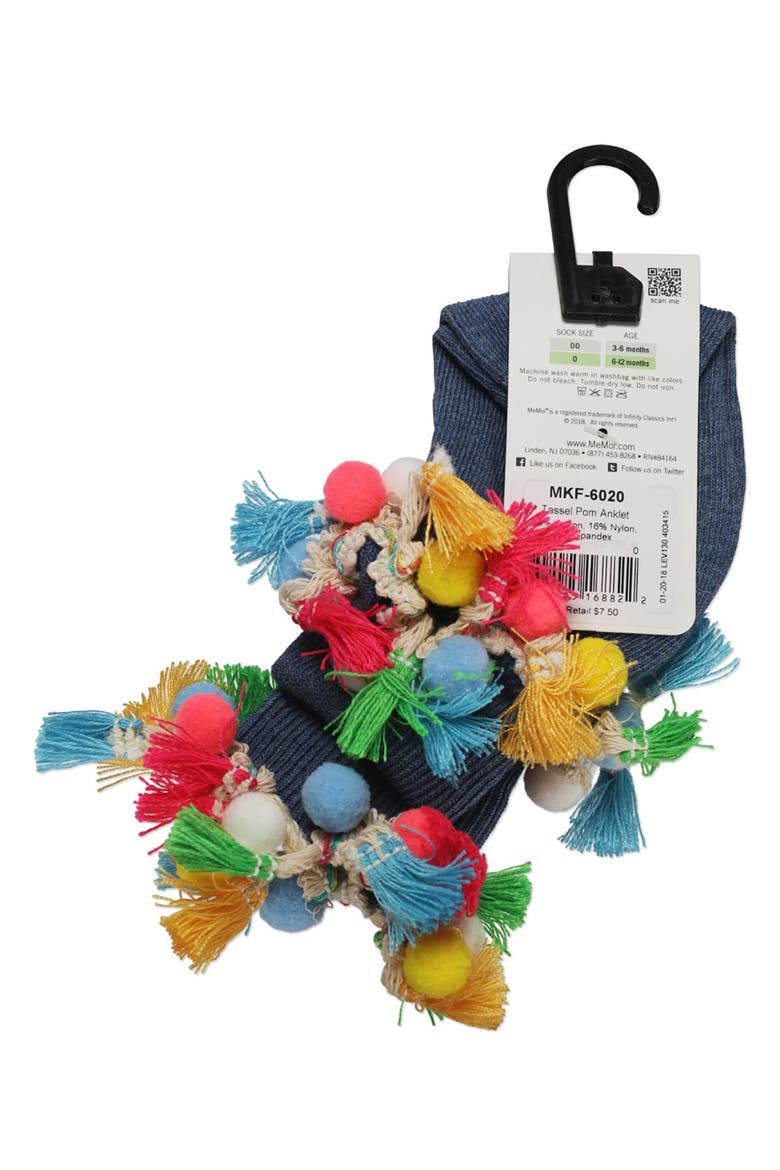 Pom-Pom-Palooza Ankle Socks, Alternate, color, Denim