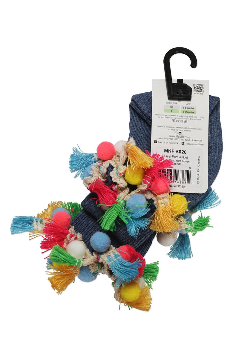 MeMoi Pom-Pom-Palooza Ankle Socks, Alternate, color, Denim
