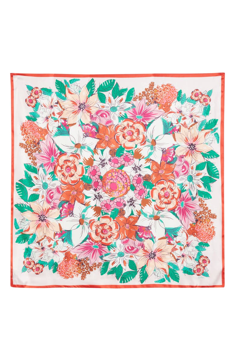 Echo Floral Bouquet Silk Square Scarf, Alternate, color, Beach Pink