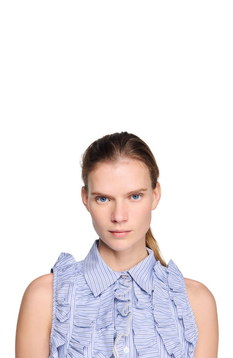 SANDRO Ruffled striped shirt, Alternate, color, Bleu / Marine