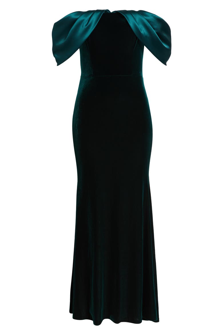 Off the Shoulder Satin & Velvet Mermaid Gown, Alternate, color, HUNTER