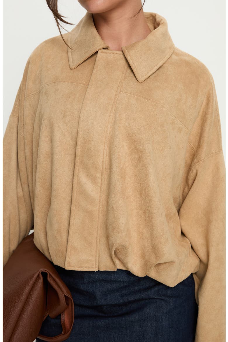 Enlightened Faux Suede Bomber Jacket, Alternate, color, BEIGE