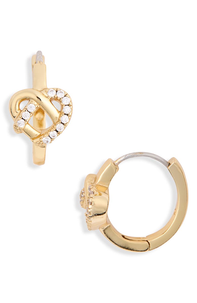 Kate Spade New York pavé knot huggie hoop earrings, Alternate, color, Clear / Gold
