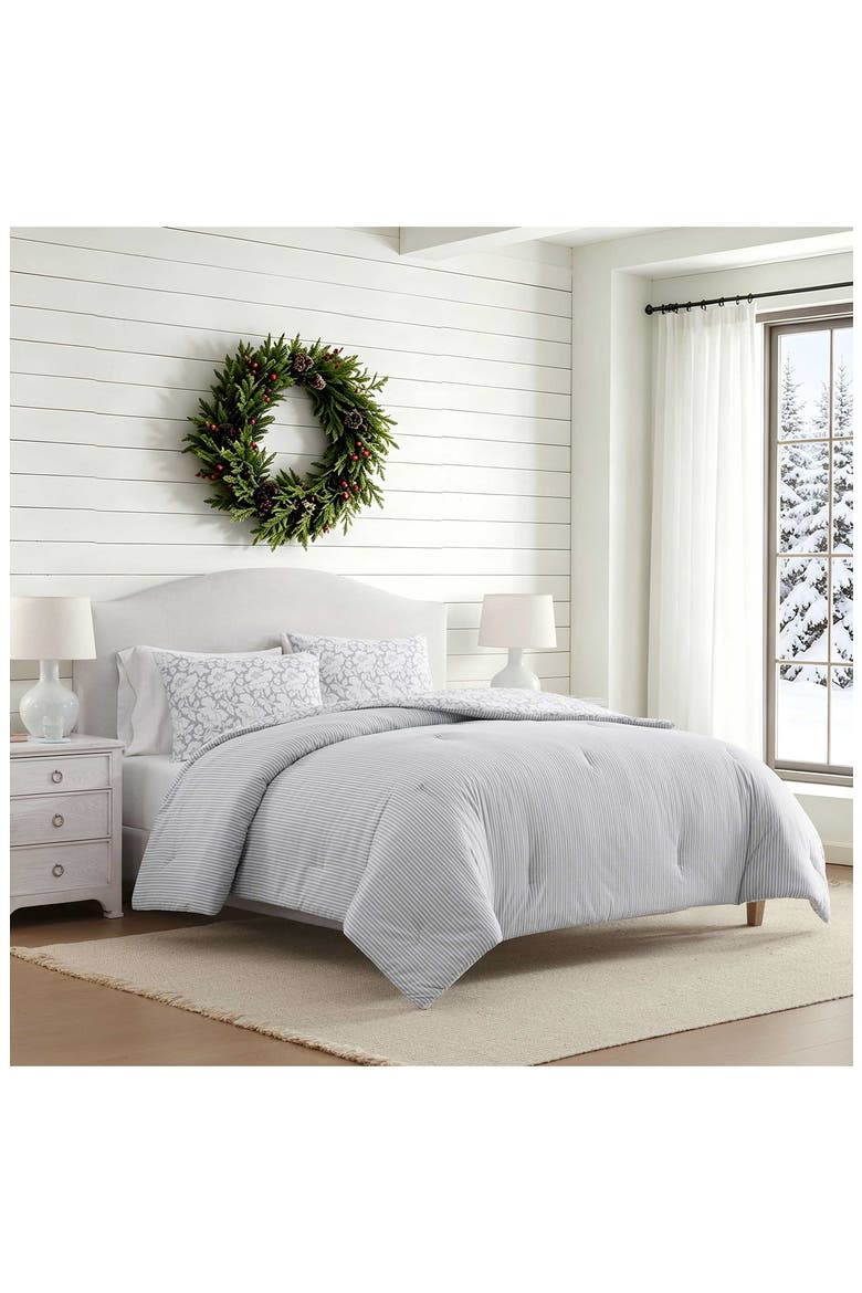 Copper Floral Stripe Comforter Set, Alternate, color, MIST BLUE/ WHITE