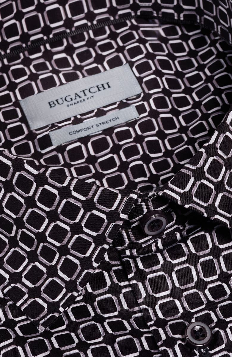 Bugatchi Vero Shaped Fit Geometric Print Short Sleeve Button-Up Shirt, Alternate, color, Black