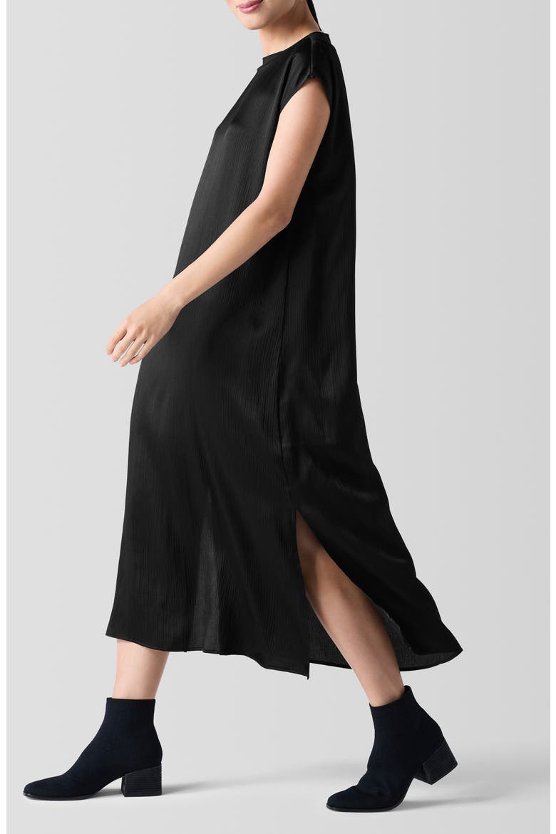 Bateau Neck Silk Shift Dress, Alternate, color, BLACK