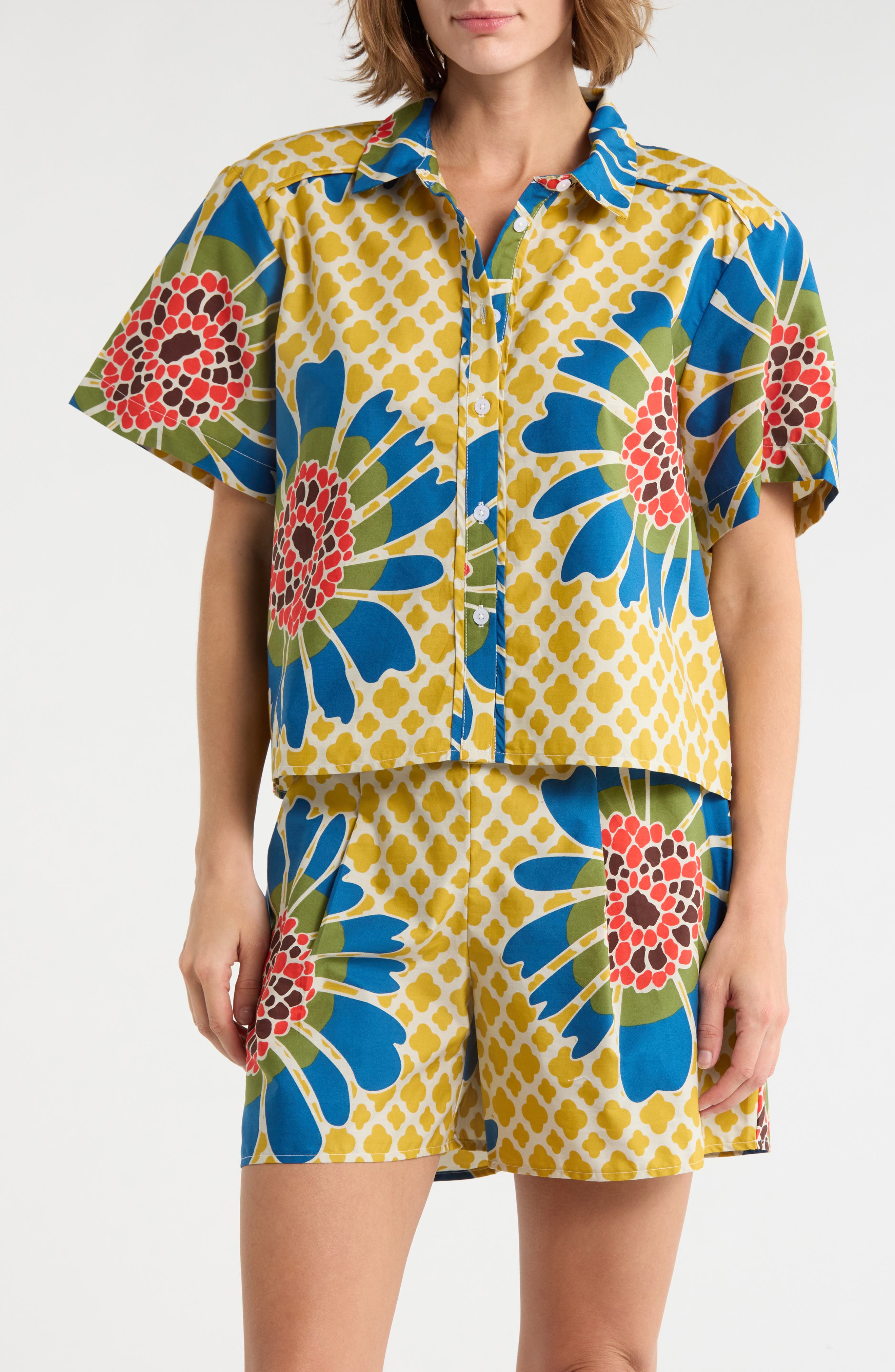 Floral Print Short Sleeve Cotton Button-Up Shirt - image 3