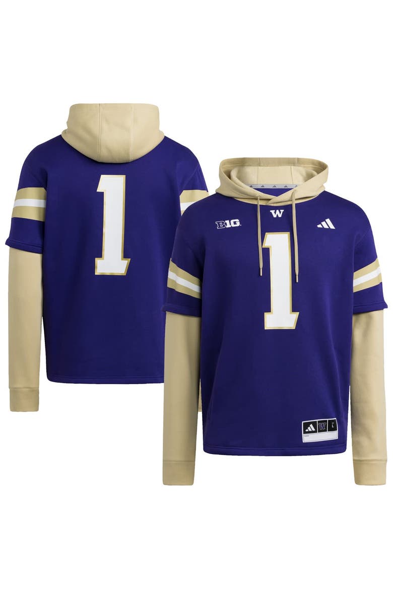 Men's adidas  Purple Washington Huskies Jersey Pullover Hoodie, Main, color, Purple