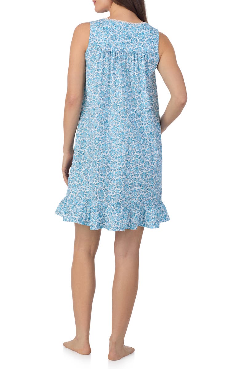 Eileen West Floral Print Sleeveless Cotton Jersey Short Nightgown, Alternate, color, White/Aqua