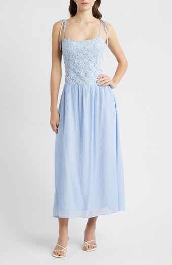 Floral Appliqué Tie Shoulder Midi Dress