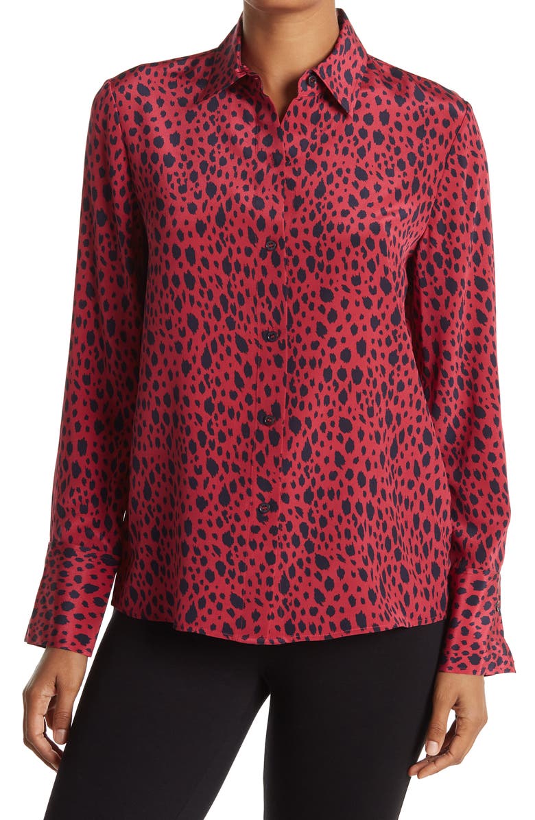 St. John Collection Cheetah Print Silk Blouse, Main, color,