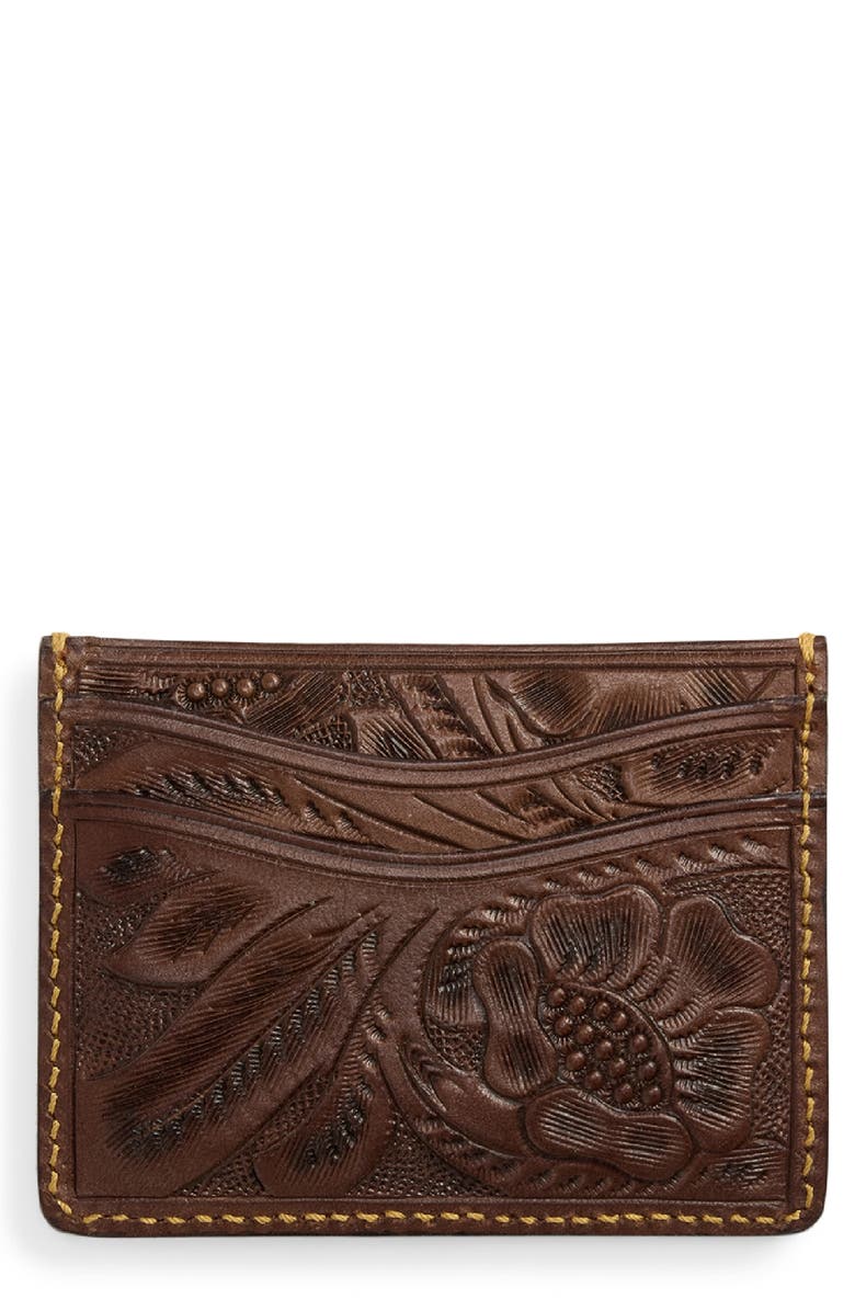 Double RL Tooled Leather Card Case, Alternate, color, Brown