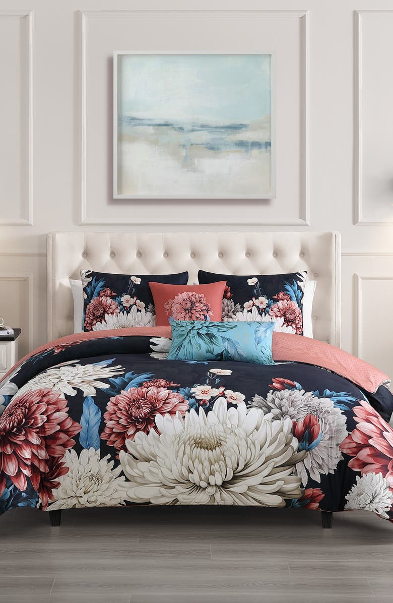 Bebejan Navy Mums Reversible 5-Piece Comforter Set, Main, color, Blue